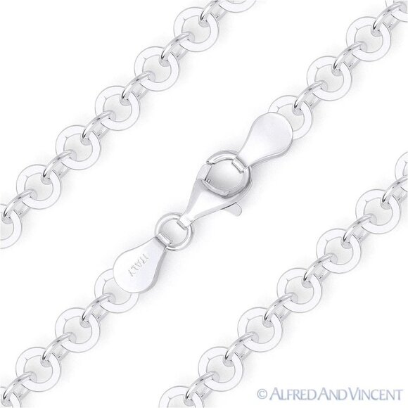 5mm Round Drop Flat-Disc Link Chain Necklace in .925 Italy Sterling Silver - 16